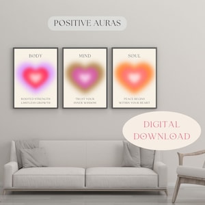 Aura Wall Art Decor Set of 3, Heart Positive Aura Posters, Colorful Digital Download, Trendy Wall Art, Spiritual Poster, aura wall art print