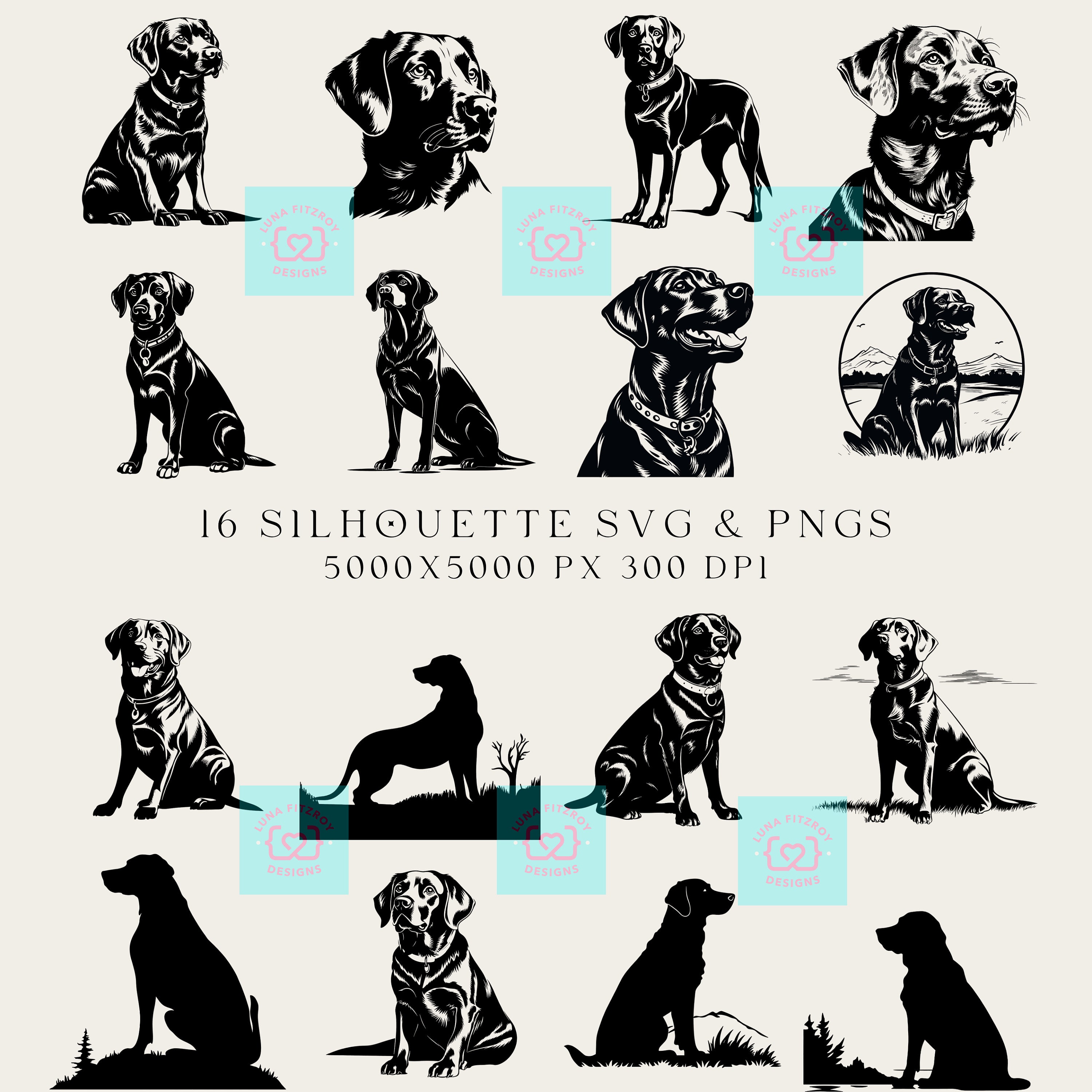 Black Lab PNG Bundle of 104 Watercolor Dog Clipart Silhouettes Journal ...