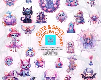 112 Pastel Halloween Clipart PNG Bundle Whimsigoth Watercolor Painting, Goth Pastelcore Art, Pastelloween clipart, Commercial use clip art