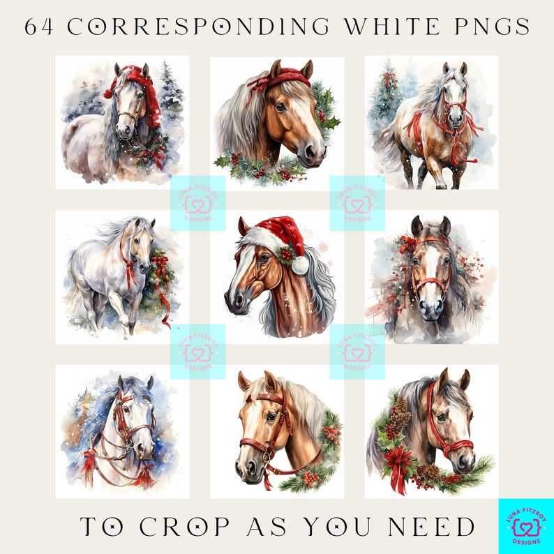 Country Christmas Horse Clipart. Bundle of 128 Watercolor PNG Winter ...