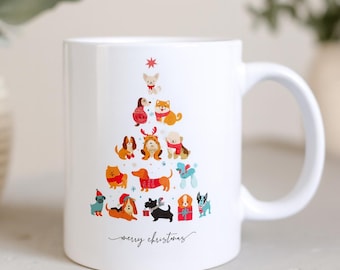 Dog Christmas Tree Mug, Festive Coffee Cup, Dog Lover Gift