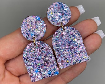 Purple Glitter Earrings | Polymer Clay Earrings | Chunky Glitter Earrings | Handmade Earrings | Hypoallergenic | Purple | Pink | Blue