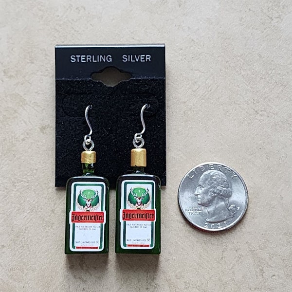 Cheers in 3D: Beautiful Jägermeister Liqueur Earrings with Sterling Silver Ear Wires