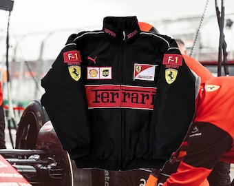 F1 Ferrari Racing Jacket-Formula 1 Vintage Unisex-Rare Black,-Y2K Fully Embroidered-Streetwear-halloween gift