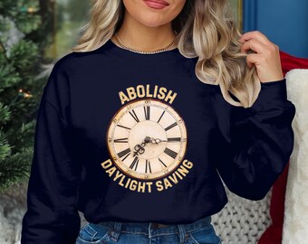 Abolir le sweat-shirt graphique avec horloge vintage pour l'heure d'été, pull tendance unisexe, tenues rétro décontractées, anti-heure d'été