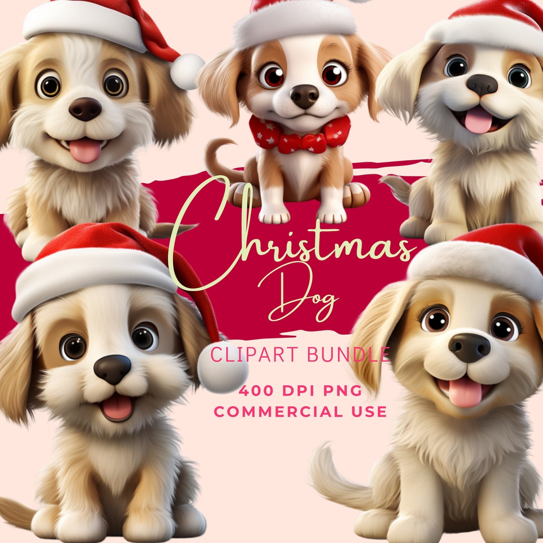 Christmas Puppy Dog Clipart Bundle of High Resolution 400 DPI Pngs ...