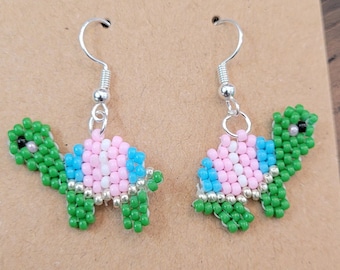 Trans Turtle Beaded Dangle Earrings