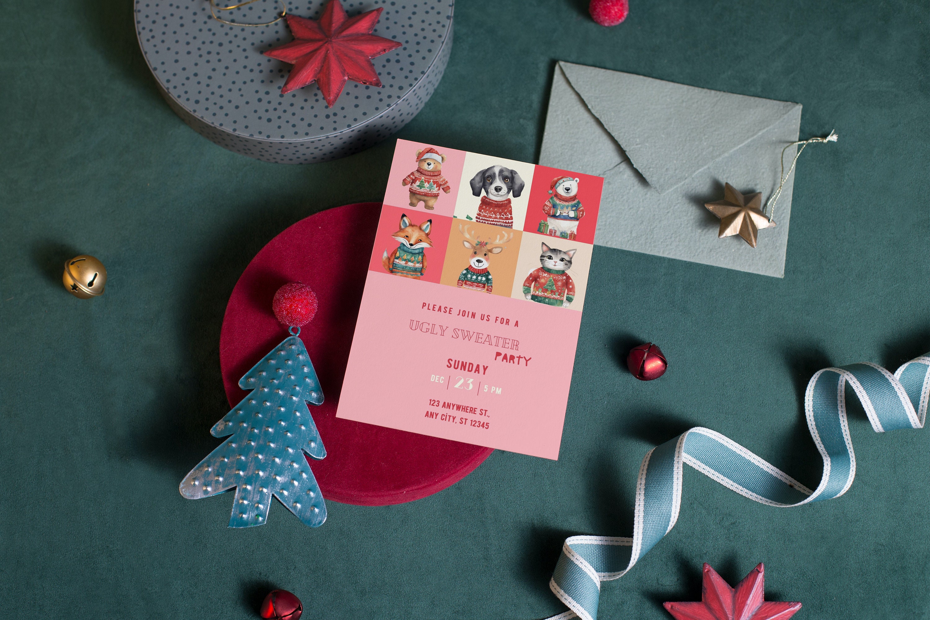 Editable Ugly Sweater Christmas Party Invitation Template, Ugly
