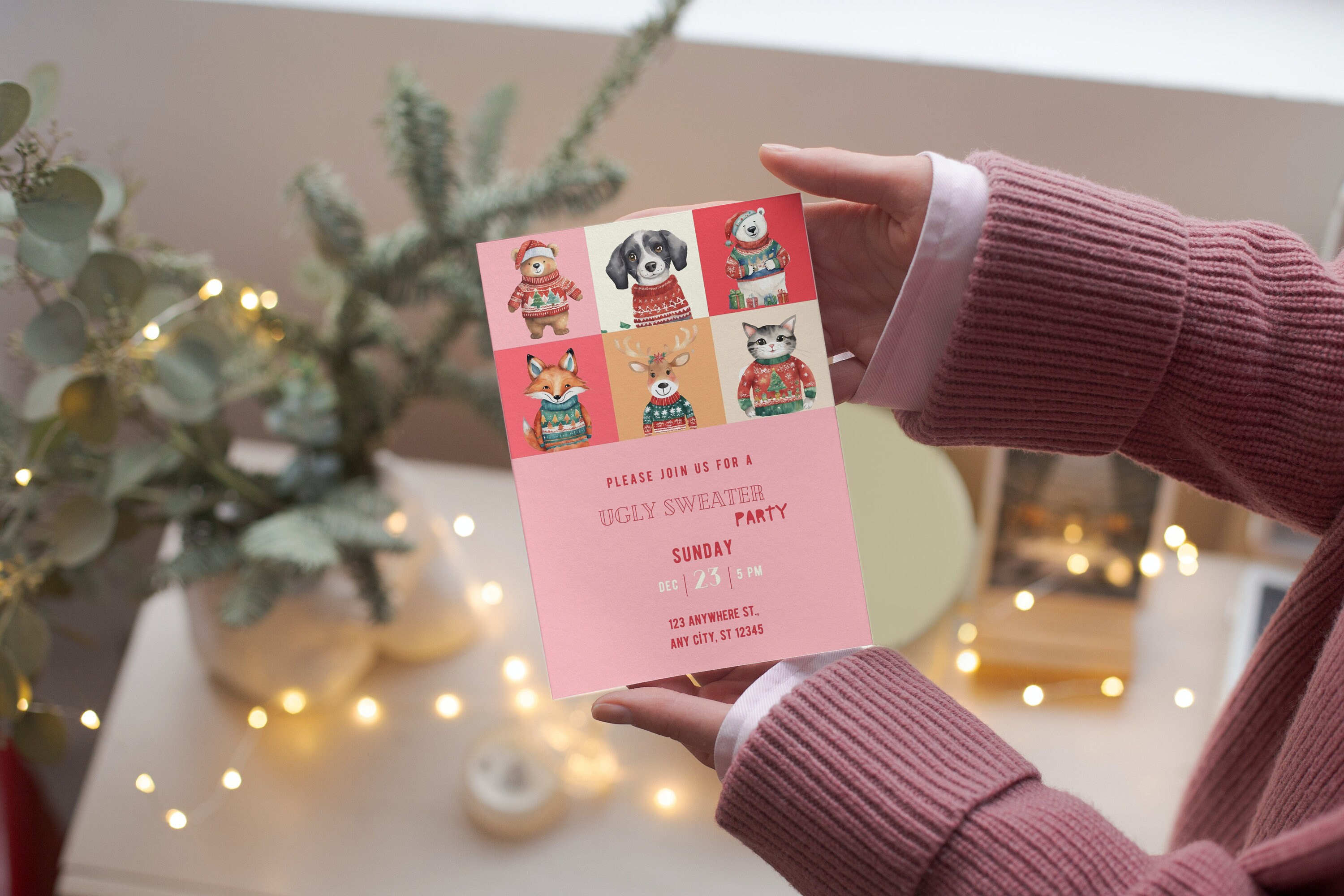 Editable Ugly Sweater Christmas Party Invitation Template, Ugly