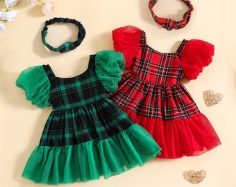 Baby Girl Princess Dress - Little Girl First Birthday Dress - Toddler Girl Fairy Dress and Headband - Tulle Dress - Mesh Puff Sleeve Dress
