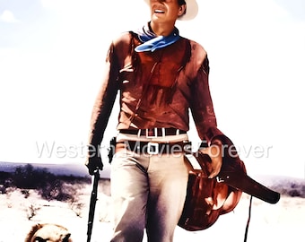 John Wayne Cowboy With Dog Movie Poster Wall Art Western Colour High Quality Digital Download