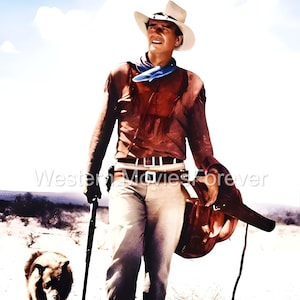 John Wayne Cowboy With Dog Movie Poster Wall Art Western Colour High Quality Digital Download