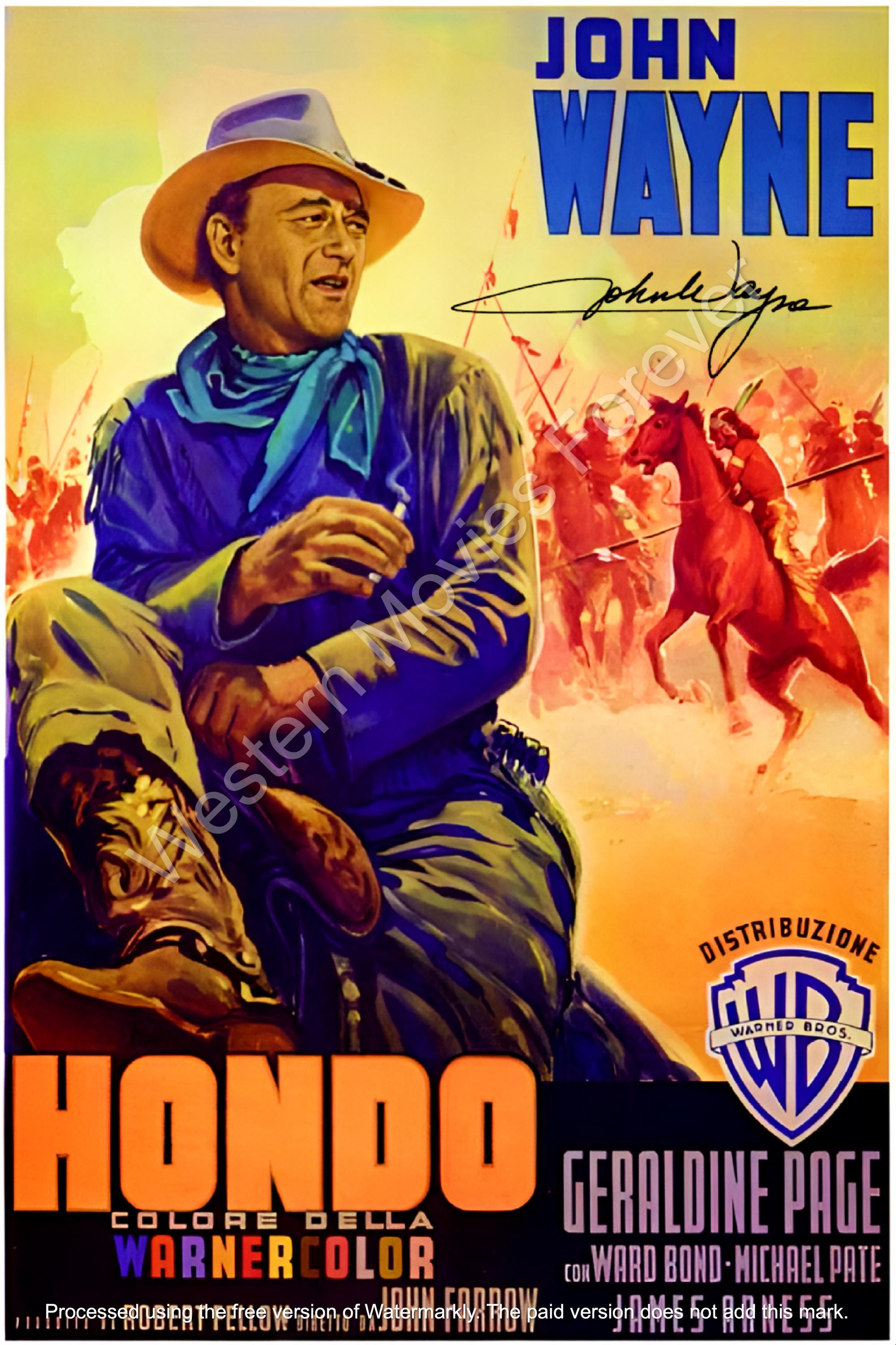 John Wayne Cowboy and Indians Autograph Western Movie Poster Rare 