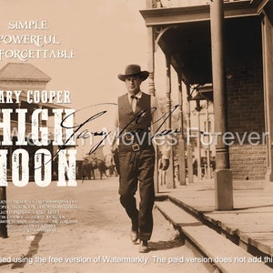 Western Movie High Noon Gary Cooper Poster Wall Art Vintage Signed Digital Download