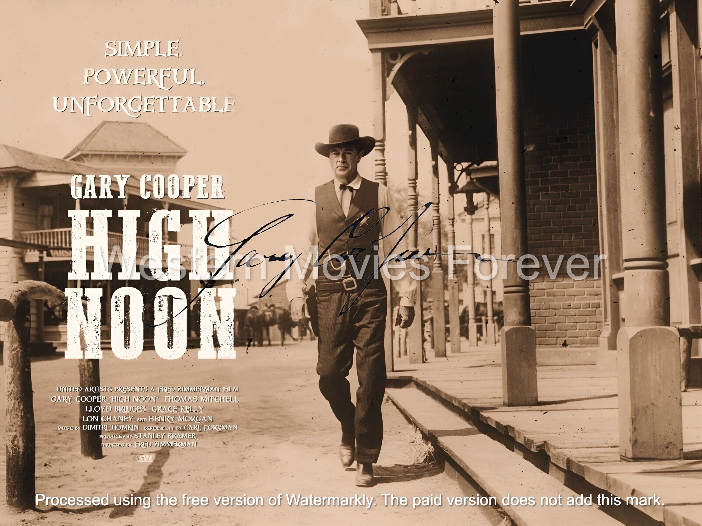 Western Movie High Noon Gary Cooper Poster Wall Art Vintage Signed