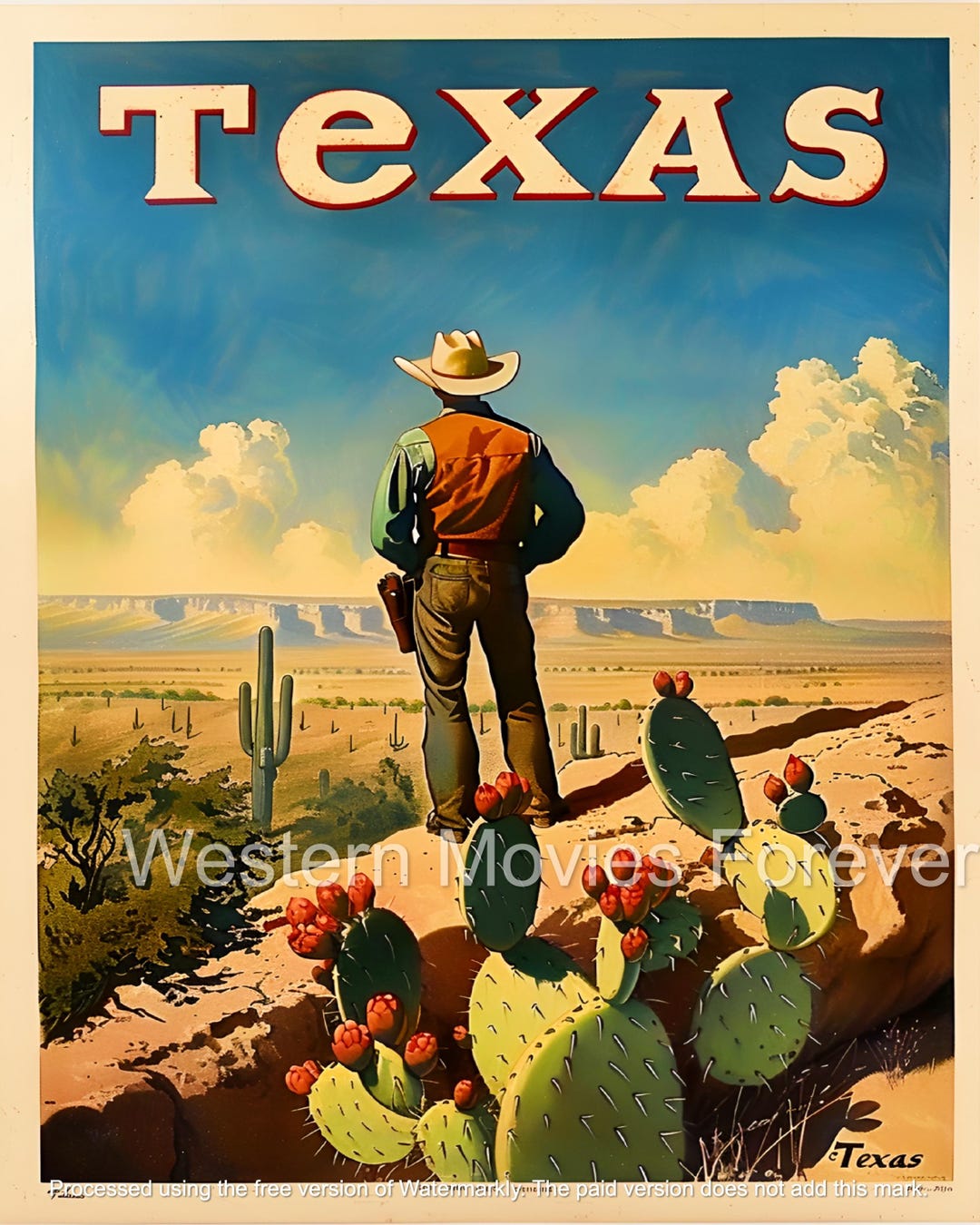 Cowboy Wild West Texas Desert Mountains Cactus Wall Art Poster Digital ...