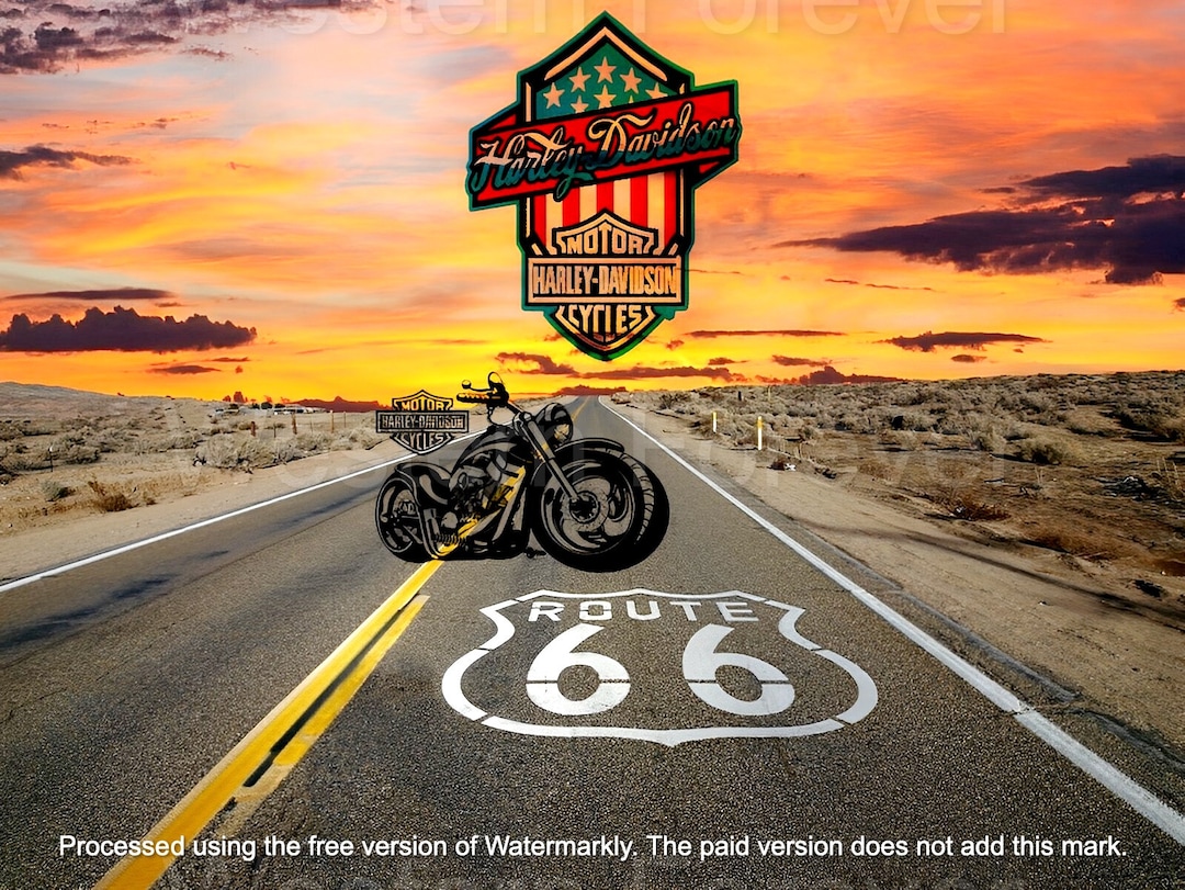 Route 66 Wall Art American Road Motorbike Harley Davidson Hells
