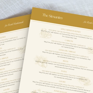 Rosh Hashanah Simanim Prayer Guide | Printable Hebrew & English Food Blessings | Digital Download | Letter Size | Jewish Holiday Table Decor
