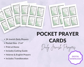 Daily Jewish Prayer Cards,  Hebrew with Nikkud, English and Hebrew Transliteration, Printable Pocket Prayer Cards, 24 Jewish Blessings
