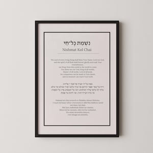 Nishmat Kol Chai bönetryck • Hebreisk väggkonst • Judisk heminredning • Shabbatböneposter • Utskrivbar digital nedladdning