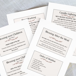 Printable Shabbat Prayer Cards, Friday Night Jewish Prayer, Blessing for Candles, Wine, Bread ...