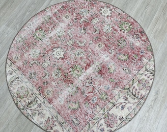 Handmade Turkish Round Rug, Bohemian Oushak Decor (3.11 x 3.11 ft)
