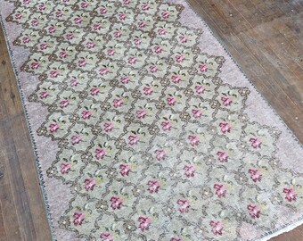 Vintage Turkish Oushak Rug: Floral Anatolian Rug, 3.10 x 6.10 ft