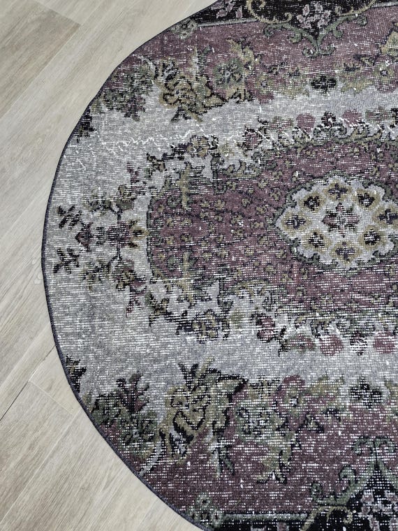 Vintage Black Round Rug: 3.11 Ft Turkish Oushak Rug - Etsy