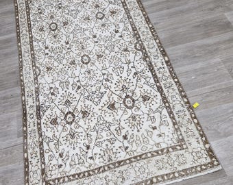 Handgjord turkisk Oushak-matta: Pastell bohemisk inredning (1,2 x 1,8 m)