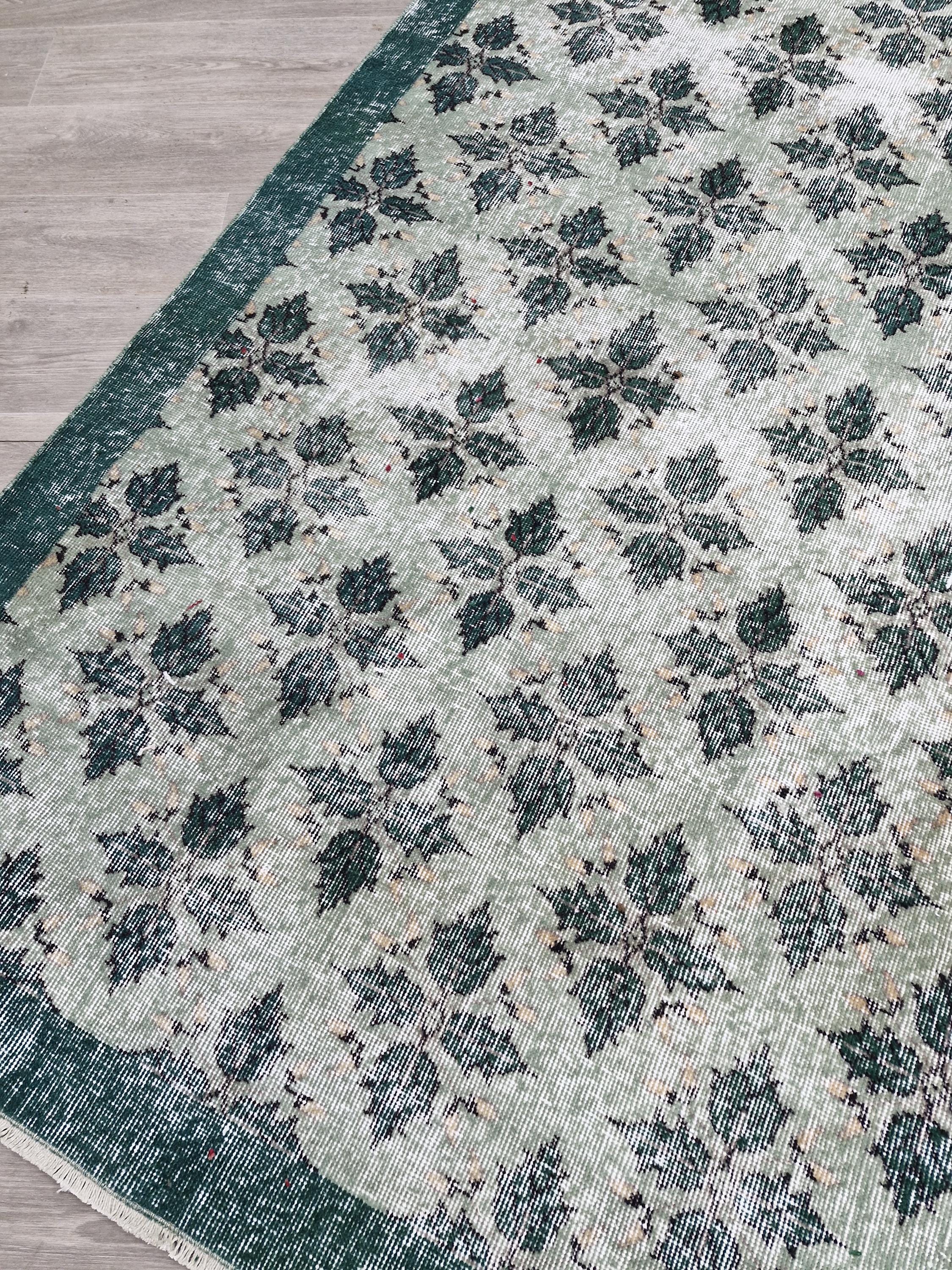 ハンドメイドグリーントルコラグ：ヴィンテージ ウシャック ボヘミアン