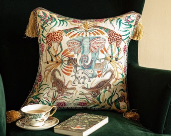 Housse de coussin pour animaux de zoo, canapé carré en chenille, taie d'oreiller décorative, cadeau pour les amoureux des animaux pour canapé, taille personnalisée