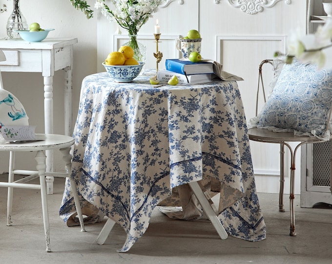 Custom Floral Tablecloth, Square & Round Table Cover, French Country Cotton Blend, Housewarming Gift