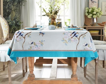 Bird floral Embroidery Tablecloth Linen Table Cloth Oriental Style Rectangle Square Table Cover for Kitchen Banquet Party Custom