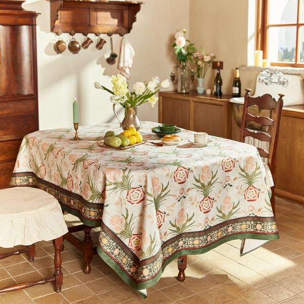 Brooklyn Floral Tablecloth Retro Farmhouse Style Table Cover Rectangular Elegant Table Cloth Waterproof Fabric for Living Room Spring Summer