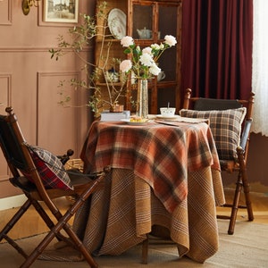 Christmas Tablecloth, Elegant Retro Tablecloth, Yellow Orange Checked Tablecloth, Custom Table Cover, Fall Home Decor, Rustic Home Decor