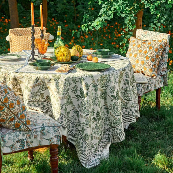 Molly Manor Tablecloth Green Floral Pattern Table Cloth Spring Summer Farmhouse French Style Table Cover Waterproof Fabric Custom Size
