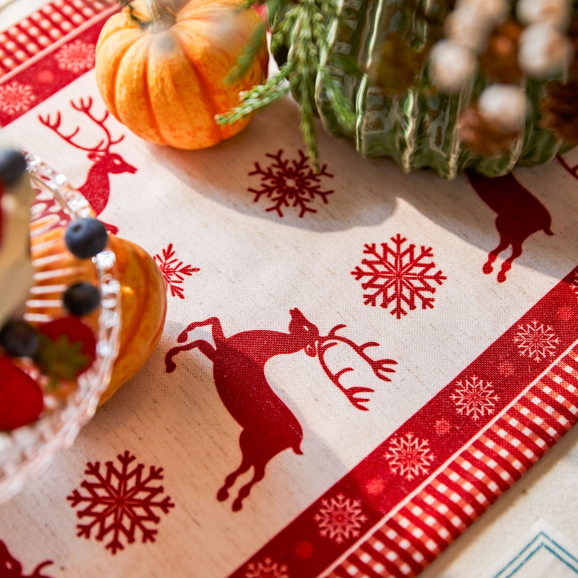 Christmas Table Runner Red, FUKPO Christmas Table Runners For Dinner Party Home Table Decoration, Cotton Linen Long Xmas Table Runner With Snowflake - View #4