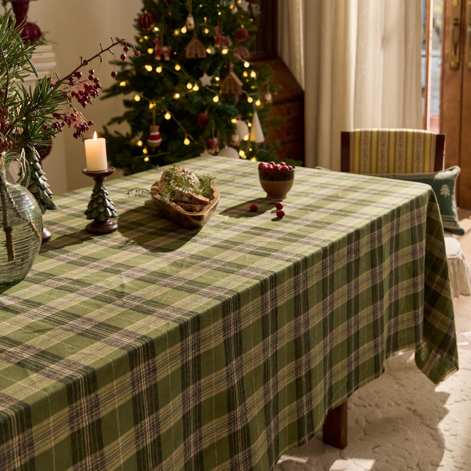 Green Tablecloth Pattern Green Plaid Tablecloth, Yarn Dyed Woven Tablecloth, Farmhouse Dining ...