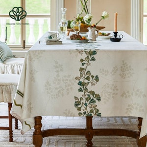 Ginkgo Botanical Tablecloth, Waterproof Spring Summer Table Cover, Rectangular Cloth for Wedding or Dining, Custom Size, Housewarming Gift