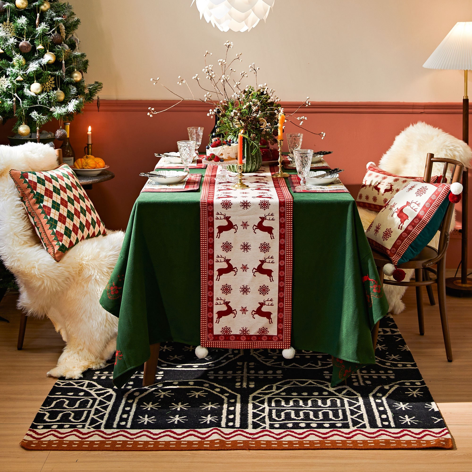 Christmas Table Runner Red, FUKPO Christmas Table Runners For Dinner Party Home Table Decoration, Cotton Linen Long Xmas Table Runner With Snowflake - View #12