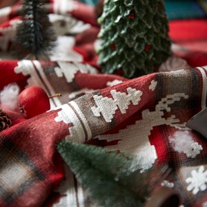 Red White Christmas Tree Reindeer Party Tablecloth