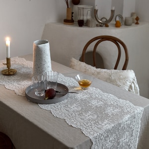 White Lace Table Runner with Floral Embroidery Handmade Dining Table Decor Personalized Wedding Gift Custom Home Accessory Elegance Decor image 9