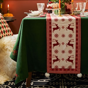 Reindeer and Snowflake Table Runner, Dining Table Centerpiece, Home decor