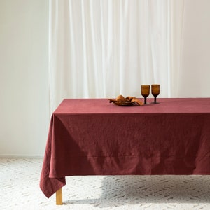 Burgundy Linen Table Cover, Round Cotton Tablecloth, Square Rectangular Table Cloth For Wedding, Custom Size Color