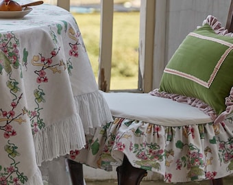 Ruffled Floral Chair Cover, French Country Style Velvet Seat Slipcover