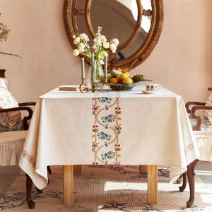 Floral Christmas Tablecloth, Cherry-Inspired Waterproof Tablecloth, Holiday Dining Room Decor, Square or Rectangular Tablecloth,Festive Gift