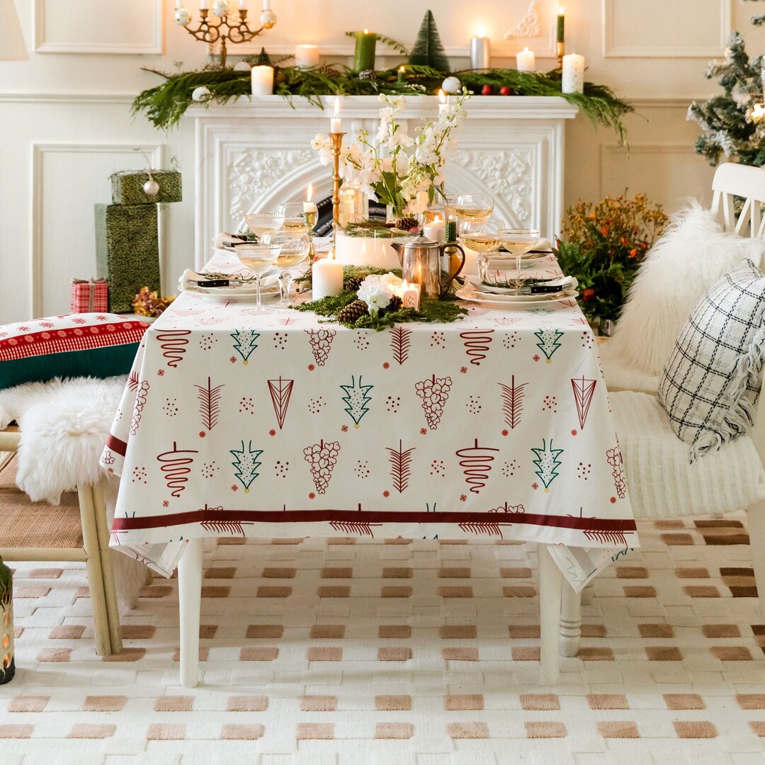 Pine Trees Christmas Tablecloth Modern Style Table Cover Home Decor Dining Room Decoration
