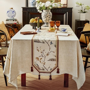 Bordlöpare med blommigt fågeltryck, Chinoiserie-matdekor, anpassad storlek
