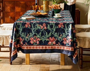 Morris Flower Tablecloth Velvet Table Cover Retro French Style Table Cloth Waterproof Fabirc for Table Decor Living Room Spring