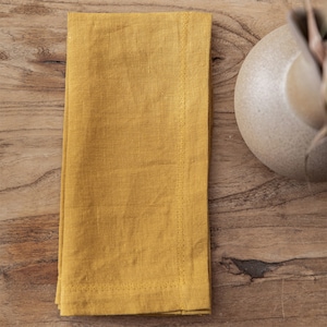 SET OF FOUR Ginger Yellow Organic Linen Napkins, Cloth Soft Linen Dining Napkins, Banquet Wedding Table Setting Custom Size